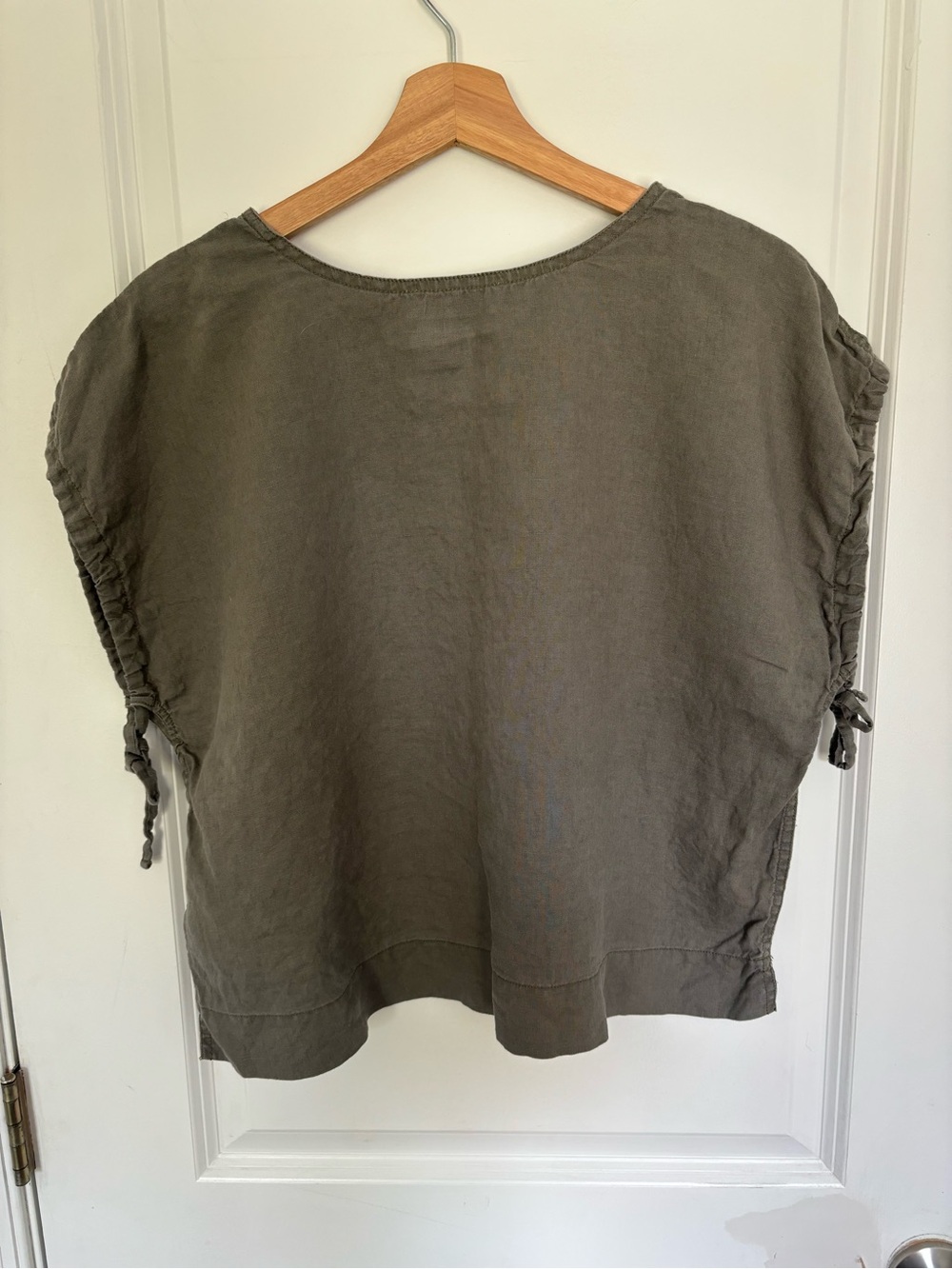 Everlane Linen Olive Green Short Sleeve Top S - Picture 3 of 8